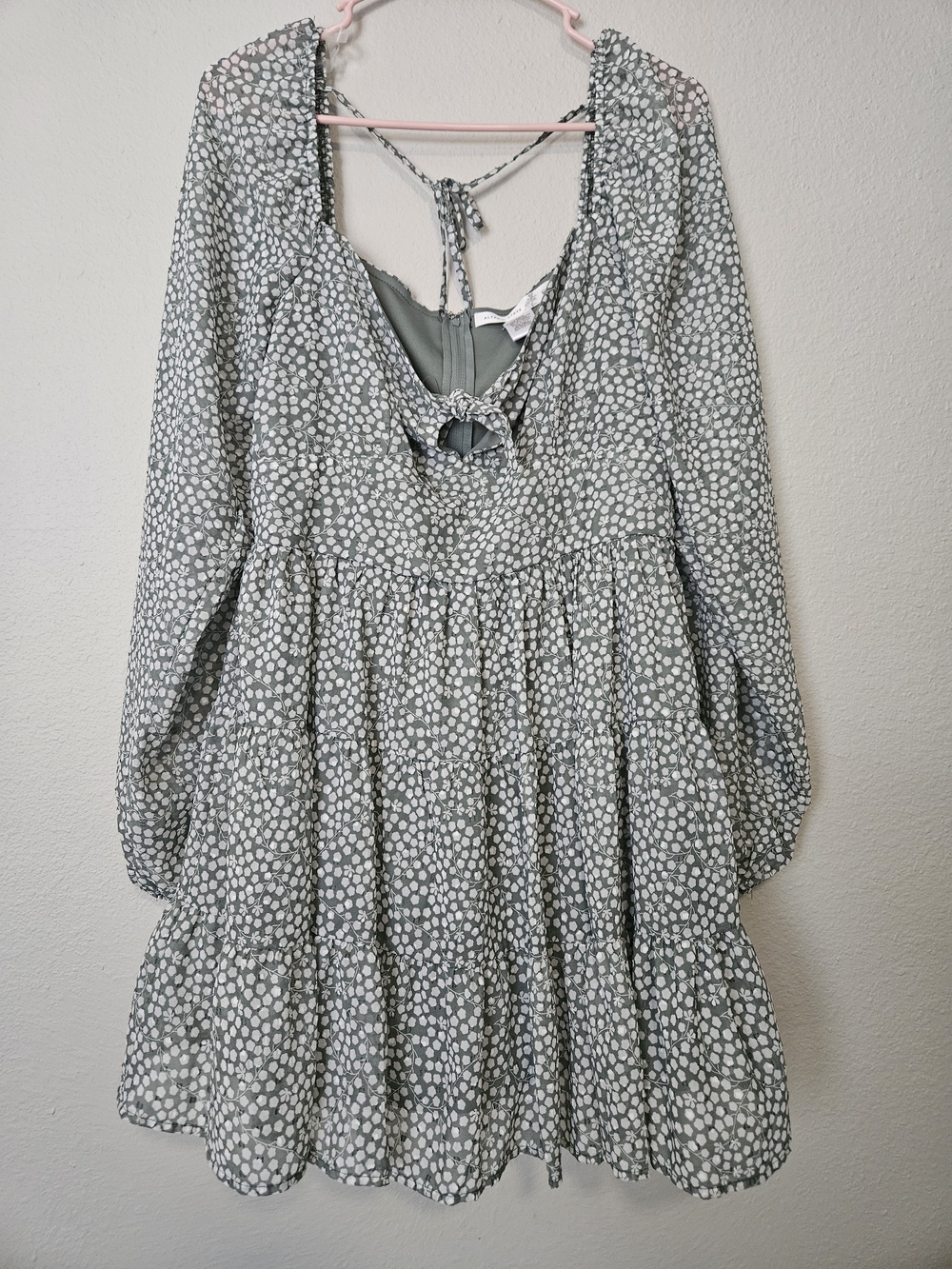 Altar'd State Sage Green and White Floral Boho Dress